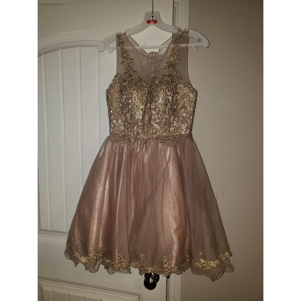 Like New Coral and gold beaded dress size XS - Picture 6 of 10
